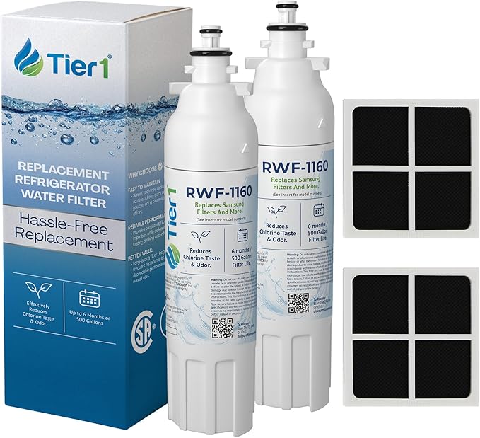 Tier1 RWF1160 ADQ73613401 Refrigerator Water & Air Filter Combo | Replacement for LG LT800P, 46-9490, fl-rf20, LT120F | Up to 12 Months Supply | Easy Install | Odor Control | Clean Water (2-pk)