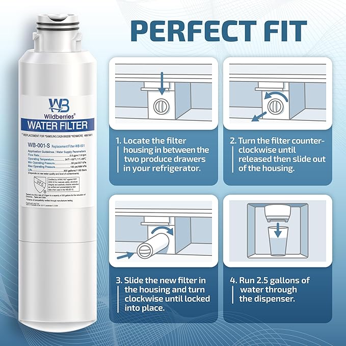 Wildberries DA29-00020B Replacement for Samsung Water Filter DA97-08006A, RS25J500DSR, RF23J9011SG, RF23J9011SR/AA, RF263TEAESG, RS25J500DSG, RF263BEAESR, HAF-CIN/EXP, RF28HFEDBSR 3-Pack