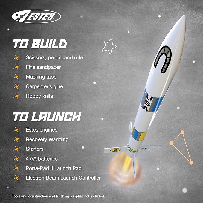Estes 2008 Generic E2X Rocket-Building Kit, Beginner Customizable Flying-Rocket-Model Kit for Ages 10+