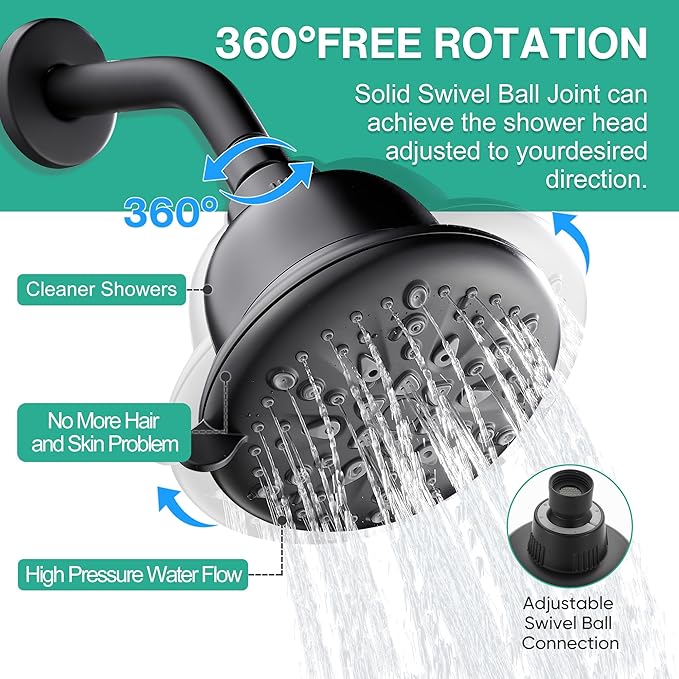 Cobbe Filtered Shower Head, 7 Modes High Pressure Shower Heads - 16 Stage Shower Head Filter for Hard Water for Remove Chlorine and Harmful Substances (Midnight Black Matte, 5 Inch Round)