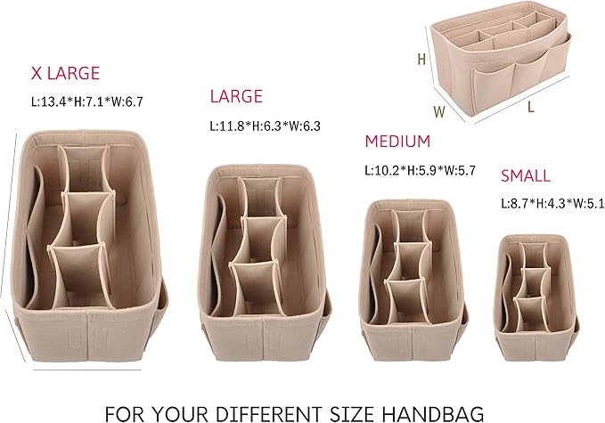 Vercord Felt Purse Organizer Handbag Insert Liner Shaper Bag in Bags for Speedy Neverfull Tote Beige Large