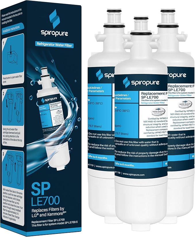 SpiroPure SP-LE700 NSF Certified Refrigerator Water Filter Replacement for LT700P, 9690, ADQ36006101, 46-9690, ADQ36006102, LT700PC (3 Pack)