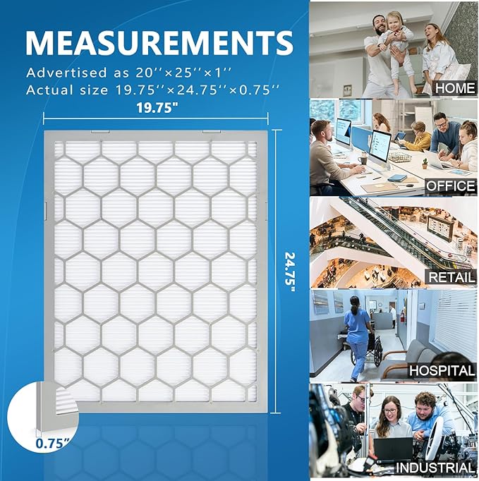 20x25x1 MERV 8 Air Filter,AC Furnace Air Filter,Reusable ABS Plastic Frame (Actual Size: 19 3/4" x 24 3/4" x 3/4")