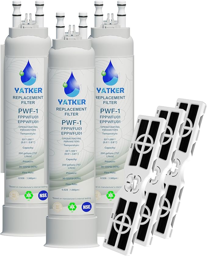 FPPWFU01 Water Filter Replacement for Frigidaire FPPWFU01 Water Filter, Compatible with PurePour PWF-1,EPPWF01 PureAdvantage PWF-1 and PureAir AF-2 FRGPAAF2 Air Filter Combo（3+3）