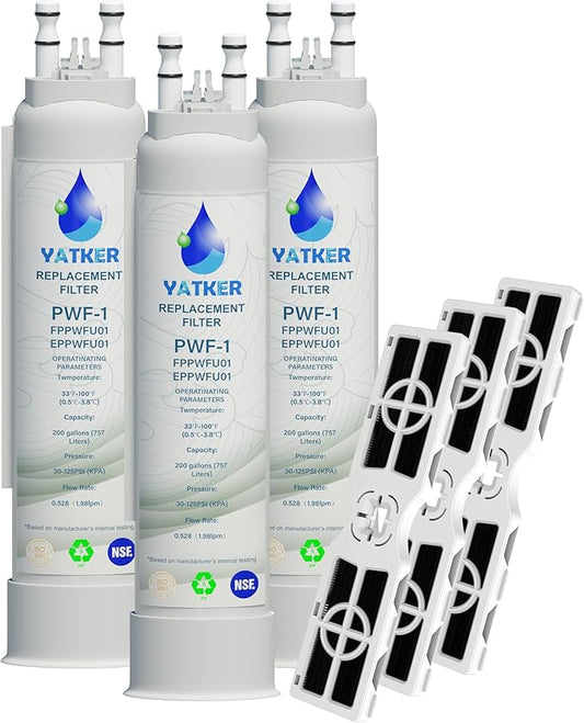 FPPWFU01 Water Filter Replacement for Frigidaire FPPWFU01 Water Filter, Compatible with PurePour PWF-1,EPPWF01 PureAdvantage PWF-1 and PureAir AF-2 FRGPAAF2 Air Filter Combo（3+3）