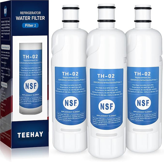 TEEHAY W10413645A Water Filter 2 Replacement, Compatible with Everydrop Filter 2, EDR2RXD1, Whirlpool WHR2RXD1, P9KB2L, P9RFKB2L, Whirlpool WRX986SIHZ, WRF757SDHZ, WRF767SDHZ, WRF736SDAM, 3 Pack