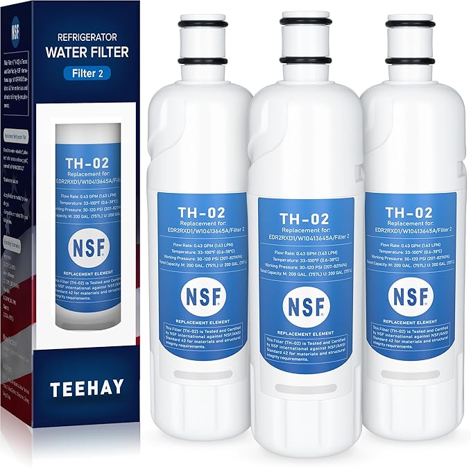 TEEHAY W10413645A Water Filter 2 Replacement, Compatible with Everydrop Filter 2, EDR2RXD1, Whirlpool WHR2RXD1, P9KB2L, P9RFKB2L, Whirlpool WRX986SIHZ, WRF757SDHZ, WRF767SDHZ, WRF736SDAM, 3 Pack