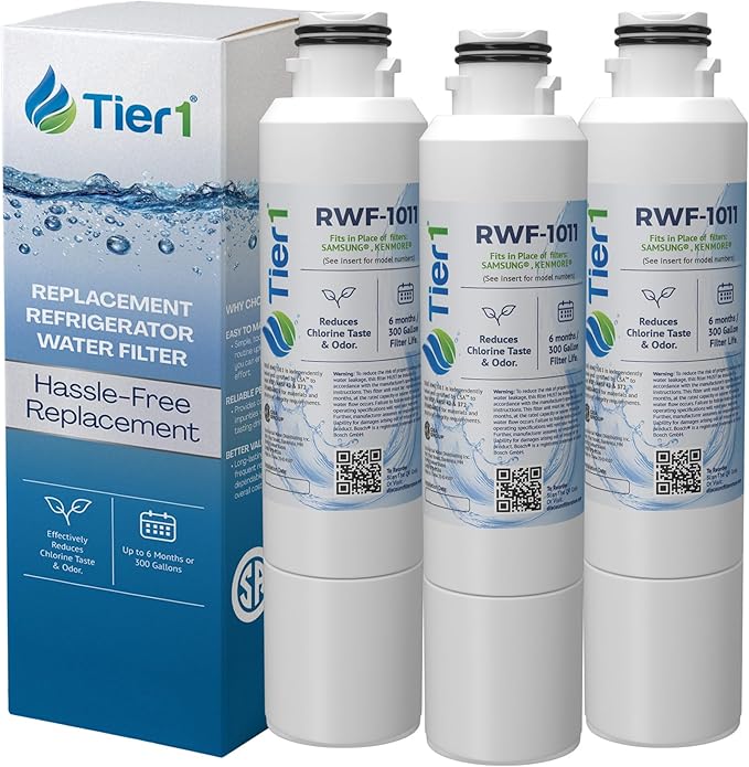 Tier1 RWF1011 DA29-00020B Refrigerator Water Filter | Replacement for Samsung HAF-CIN, WF294, FMS-2 Fridge Filter - Up to 18 Months Supply | Easy Install | Odor Control | Great Tasting Water (3-pk)