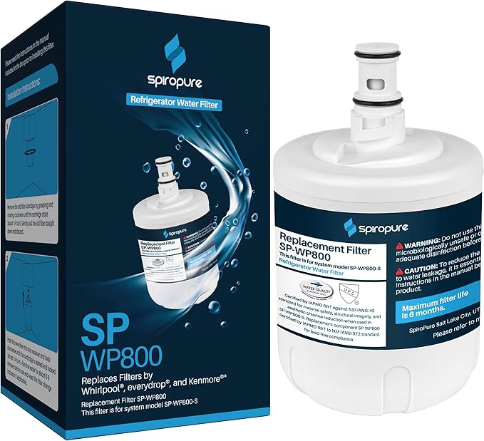 SpiroPure SP-WP800 NSF Certified Refrigerator Water Filter Replacement for 8171413, NLCS200, 9002, EDR8D1, NL200, 46-9002, 8171787, 8171414, 2204326, 2206048 (1 Pack)