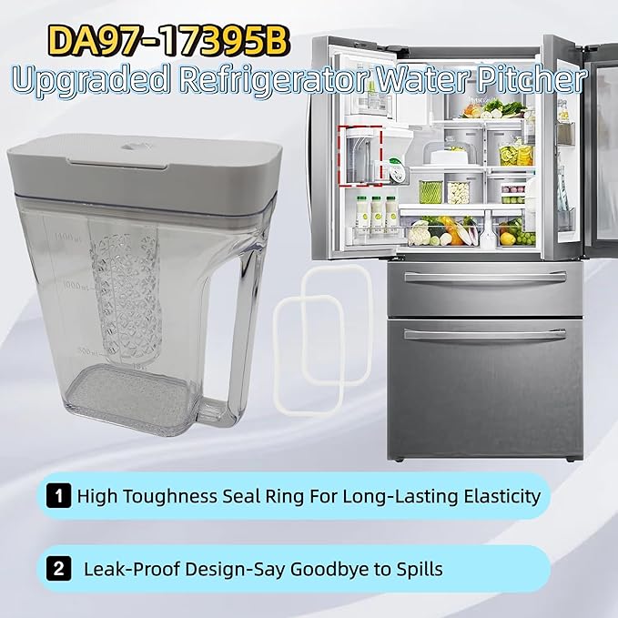Upgraded DA97-17395B Refrigerator Water Pitcher, Double Sealing Ring No Leak Replacement Water Tank Assembly, Compatible with Samsung Fridge Models