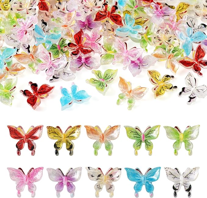 60Pcs 10 Colors Glitter Butterfly Resin Nail Charms, Bow Shape, Nail Art Rhinestones, Craft Bead, DIY Gift