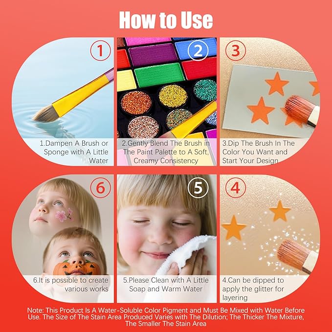 Face Painting Kit for Kids, Professional Face Paint Kit, 42 Colors Washable Facepaint Makeup Kit, Non-Toxic Face Paint with Stencils, Gems, Brushes for Halloween, Party, Birthdays, Carnival, School
