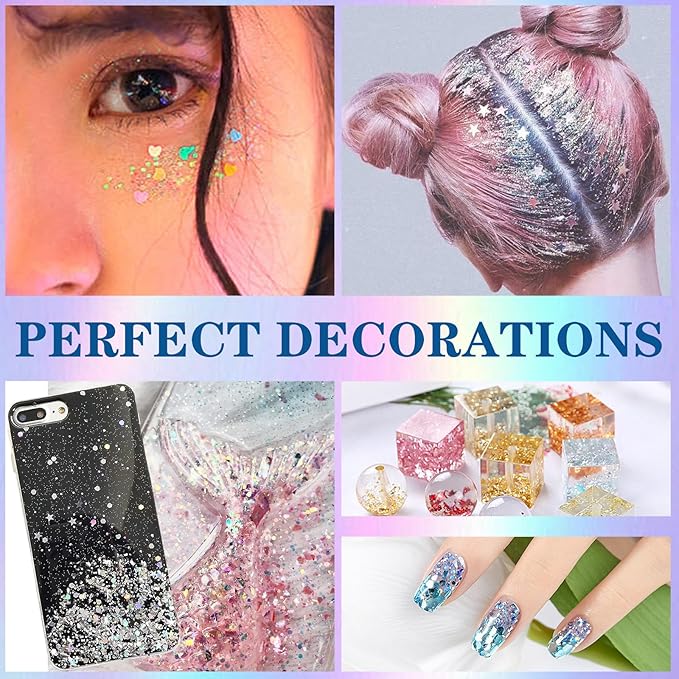 Glow-in-The-Dark Purple Star Glitter Flakes, 3 mm Luminous Plastic Sequins, 10 g Bag for Resin Crafts, Nail Art, Slime & Party Decor