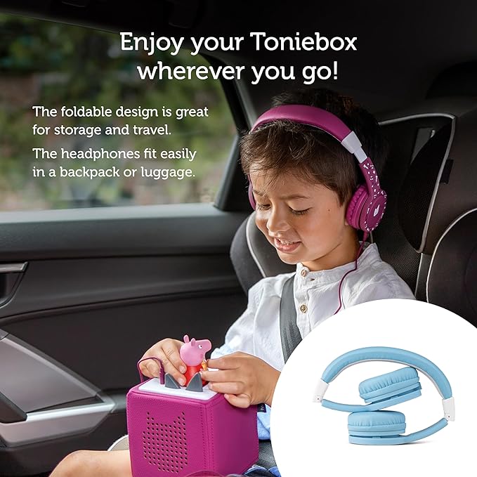Tonies Foldable Wired Headphones for Kids - Comfortably Designed to fit On-Ear - Works with Toniebox 1 and All 3.5mm Devices - Light Blue
