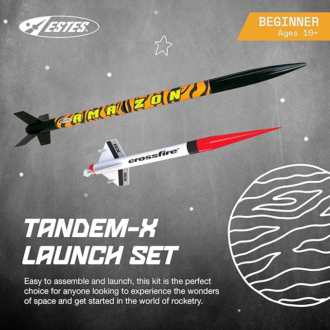 Estes 1469 Tandem X Rocket-Building Kit, Beginner Flying-Rocket Model Kit for Ages 10+, Includes Launch Pad and Controller