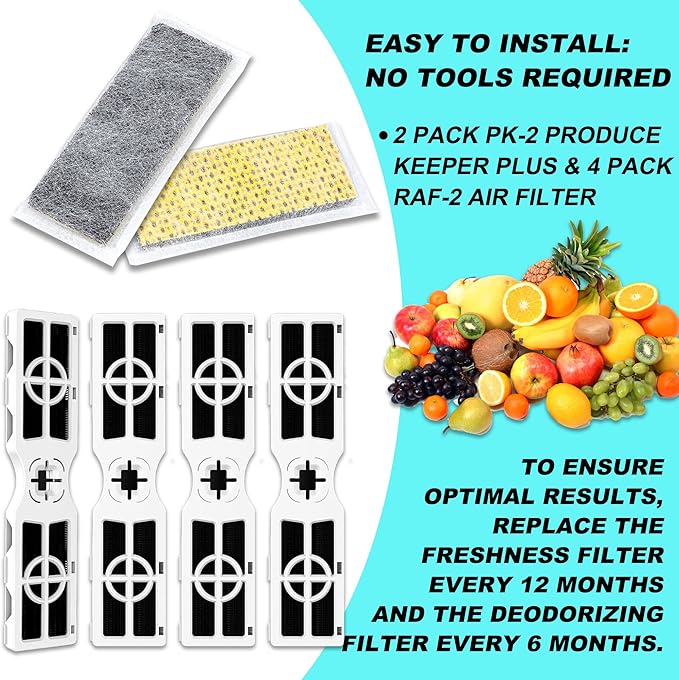 2 Pack Replacements for Frigidaire PureAir PK-2 Produce Keeper Plus and 4 Pack Replacements for Frigidaire PureAir AF-2 Air Filter, Compatible with Frigidaire Crisp Seal Fresh System (AF-2)