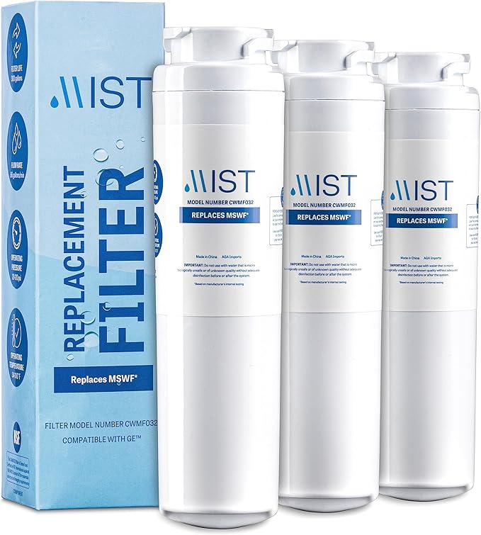 Mist MSWF Water Filter Replacement for GE, Refrigerator Water Filter compatible with 101820A, 101821B, 101821. GE MSWF WaterFilter (3 pack)