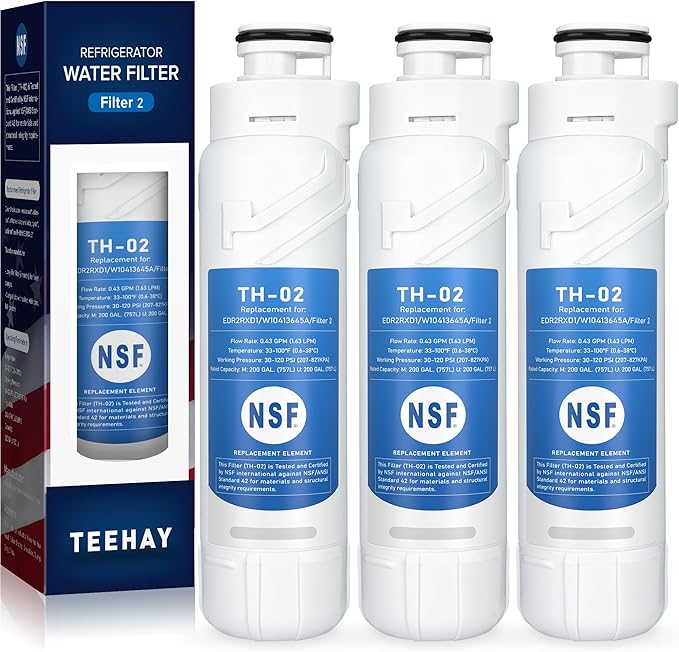 TEEHAY EDR2RXD1 Water Filter 2 Replacement, Compatible with Whirlpool W10413645A, P9KB2L, P9RFKB2L, Whirlpool WRX986SIHV, WRX986SIHZ, WRQC7836RZ, WRMF7736PZ, WRMF7736PV, WRF757SDHZ, 3 Pack