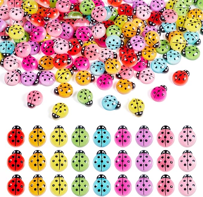 135 Pcs Mini Resin Ladybug Charms Glow in The Dark Ladybug Flatback Cabochons Luminous Ladybirds Model Figurines for Nail Crafts Fairy Garden Micro Landscape Scrapbooking Decor