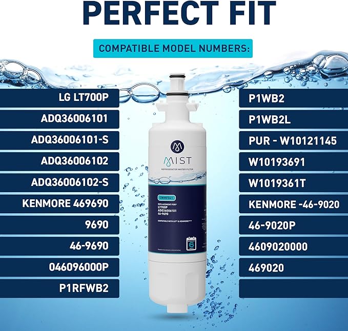 Mist ADQ36006101 Refrigerator Water Filter Replacement for LG LT700P, ADQ36006102, Kenmore 469690, Fridge LFX25978SB – NSF 42 Certified – 1 Pack