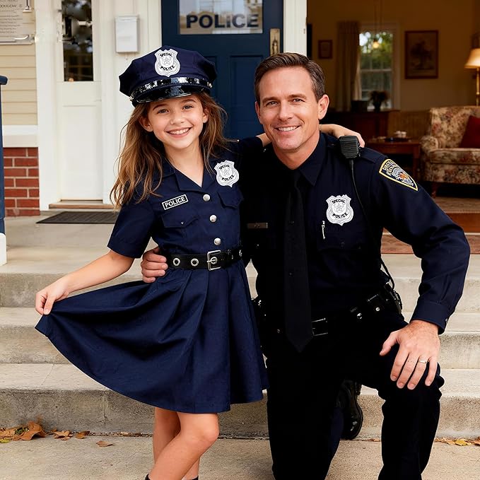 Girls Police Officer Costume Kids Cop Uniform Toddler Policeman Outfit, Police Dress Up Career Day Halloween Gifts