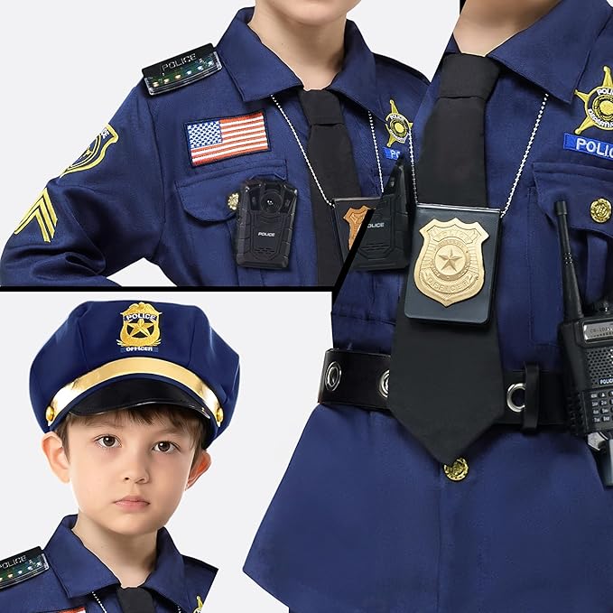 Spooktacular Creations 14PCS Halloween Police Costume for Kids, Police Officer Costume for Boys, Toddler RolePlay Party