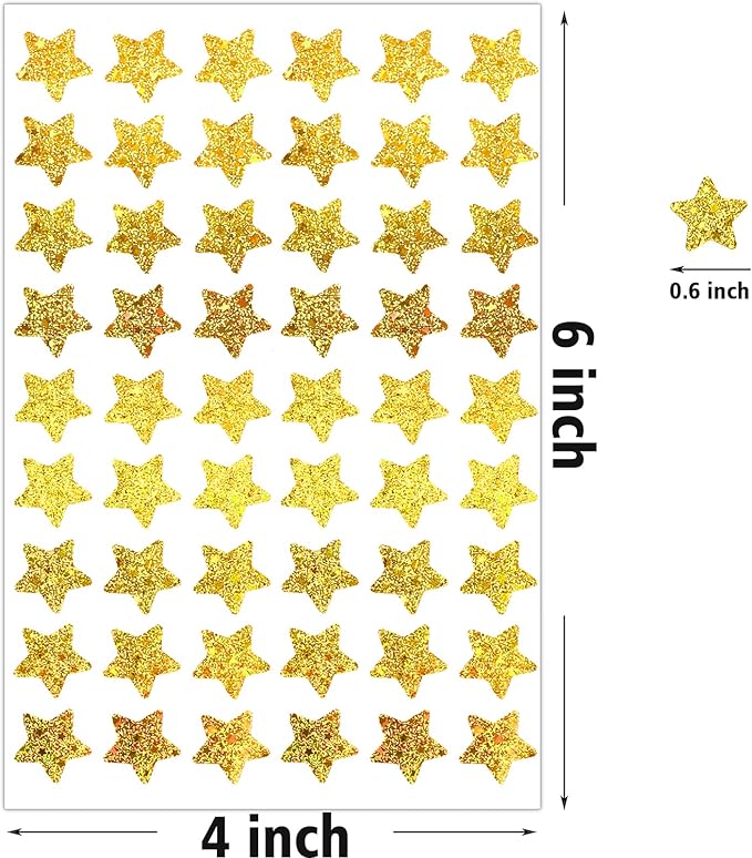 1620 Holographic Foil Small Gold Star Stickers for Kids Reward, Behavior Chart, Student Planner and School Classroom, 0.6" Diameter