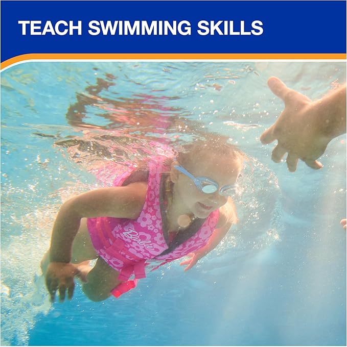 SwimWays Barbie Swim Trainer Life Jacket, US Coast Guard Approved Kids Swim Vest, Pool Floats & Life Jackets for Kids, 33-55 lbs