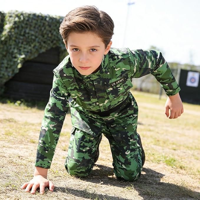 GRAJTCIN Kids Army Costume Long sleeve Halloween Party Military Soldier Dress Up Boys Costume for 4-14Y 11 PCS