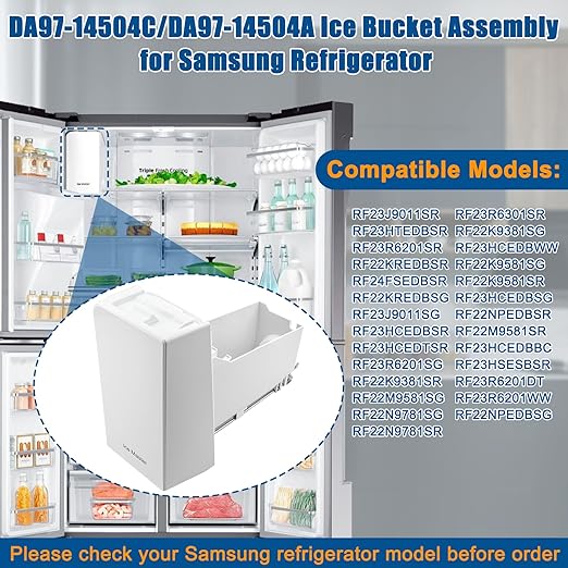 DA97-14504C, DA97-14504A Ice Container, Ice Bucket, Compatible with Samsung Ice Maker Replacement Ice Tray Ice Container Assembly Parts RF23J9011SR, RF23HTEDBSR, RF22KREDBSR Ice Bin,etc-1 yr Warranty