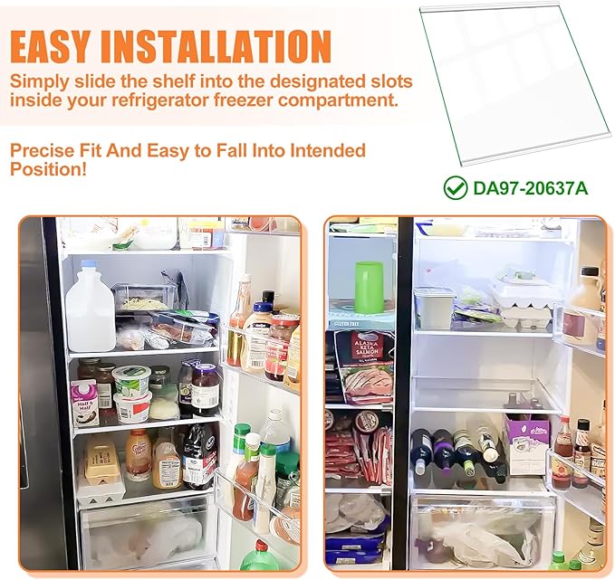 UPGRADED DA97-20637A Refrigerator Glass Shelf Compatible with Samsung Fridge Shelf Replacement Parts, Refrigerator Replacement Shelves RS22T5201SR RS22T5561SR Lower Tempered Glass Crisper Drawer Cover