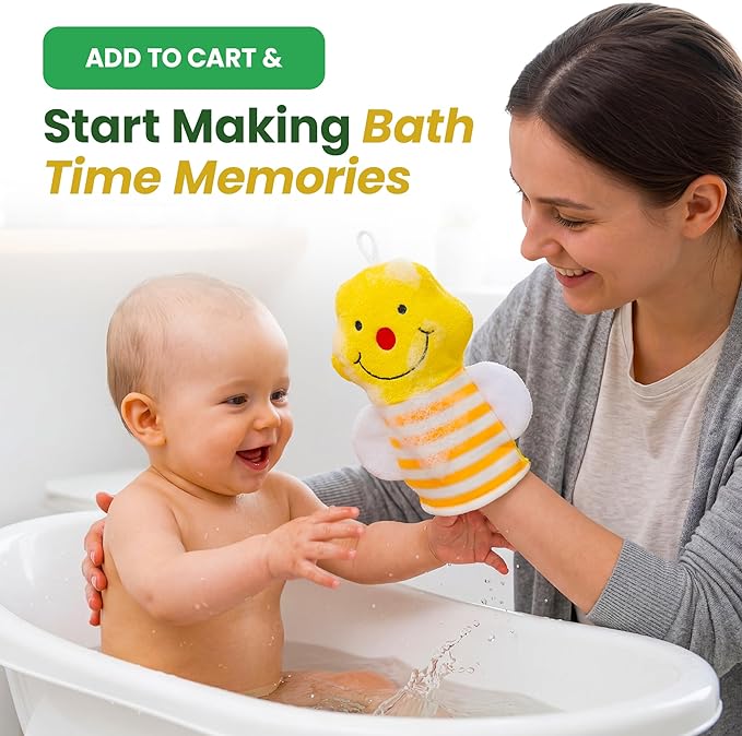 Made Easy Kit Hand Puppet Bath Wash Mitt Towel with Animal Designs with Loofahs for Fun Interactive Bathing Time (Red Green Yellow (No Loofah))