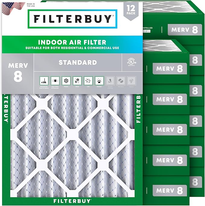 Filterbuy 18x20x4 Air Filter MERV 8 Essential Dust & Allergy Defense (12-Pack), Electrostatic Pleated HVAC AC Furnace Filters Replacement (Actual Size: 17.50 x 19.50 x 3.63)