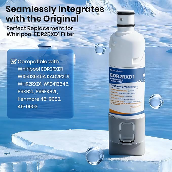 2 Pack EDR2RXD1 Water Filter Replacement for everydrop Filter 2 EDR2RXD1, WHR2RXD1, KAD2RXD1, W10413645, EDR2RXD1, P9RFKB2L, P9KB2L, Kenmore 46-9082, 46-9903