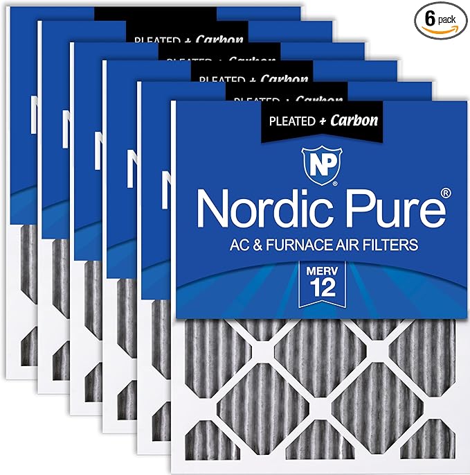 Nordic Pure 16x25x1 (Actual Size: 15 1/2 x 24 1/2 x 3/4) Furnace Air Filters MERV 12 Pleated Plus Carbon 6 Pack