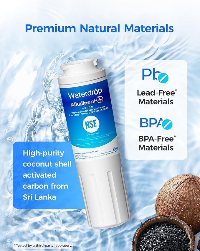 Waterdrop Alkaline UKF8001 Refrigerator Water Filter 4, Enhances pH, Replacement for Whirlpool® EDR4RXD1, EveryDrop® Filter 4, Maytag® UKF8001AXX-750, UKF8001AXX-200,WD-F07,2 Filters