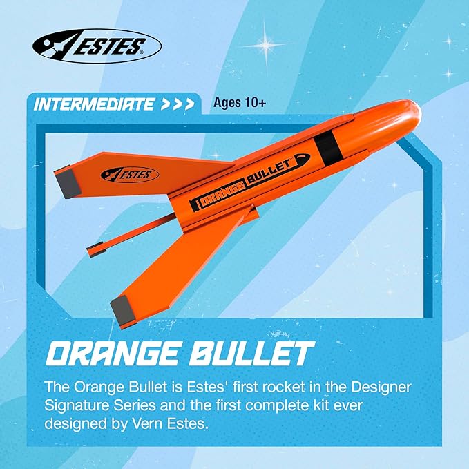 Estes 7295 Orange Bullet Rocket-Building Kit, Intermediate Flying-Rocket-Model Kit for Ages 10+