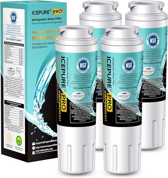 ICEPURE PRO UKF8001 NSF401&473&53&42 Certified Replacement Everydrop EDR4RXD1, Filter 4, Maytag UKF8001AXX UKF8001P, Whirlpool 4396395 WF-UKF8001 FMM-2 MPF15090 SGF-M9 Refrigerator Water Filter 4PACK
