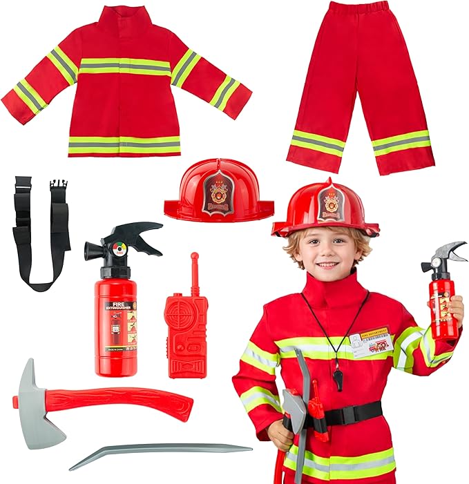 Breevo Firefighter Costume for Kids 2T-6, Halloween Fireman Costume for Boys Girls