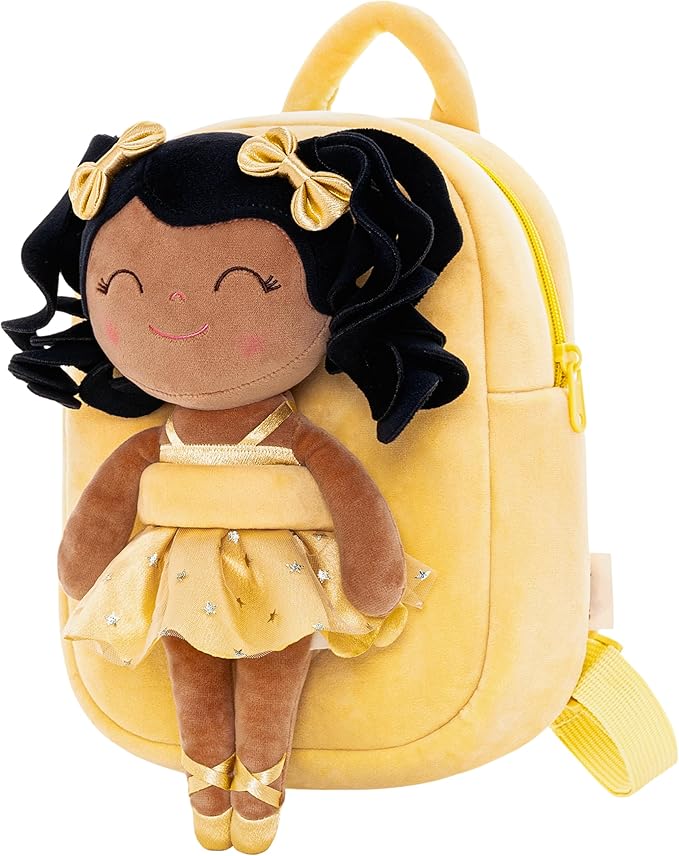 Gloveleya Toddler Backpack Baby Ballerina Girl Gifts Plush Curly Hair Ballet Backpack - Black Blonde 9 inches