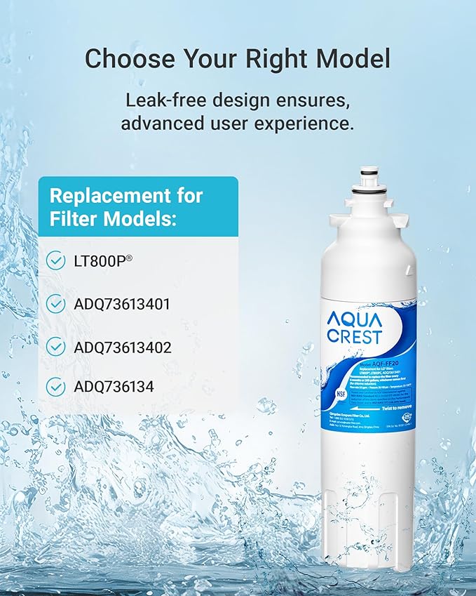AQUA CREST ADQ73613401 Refrigerator Water Filter, Replacement for LG LT800P, ADQ73613402, ADQ73613408, ADQ75795104, Kenmore 9490, 46-9490, LSXS26326S, LMXC23746S, LMXC23746D (Pack of 3)