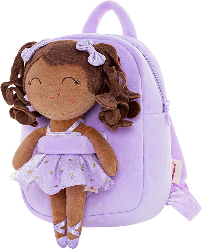 Gloveleya Toddler Backpack Baby Ballerina Girl Gifts Plush Curly Hair Ballet Backpack - Black Purple 9 inches