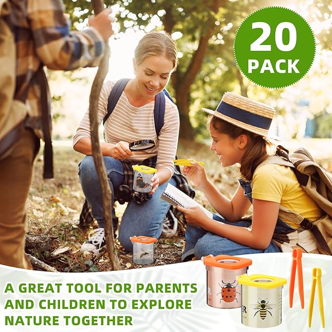 20 Pack Insect Bug Viewer Kit for Kids with Tweezers Explorer Outdoor Set Bug Catcher Containers for Insects Magnifying Insect Box Observation Kit for Science Nature Exploration Collecting