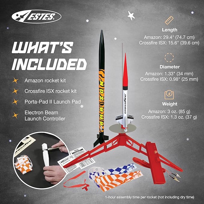 Estes 1469 Tandem X Rocket-Building Kit, Beginner Flying-Rocket Model Kit for Ages 10+, Includes Launch Pad and Controller