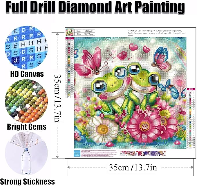 Ekuxom Frog Diamond Painting Kits for Adults, Butterfly Diamond Art Kits, DIY Round Full Drill Frog Diamond Art Painting Kits Rainbow for Home Wall Decor 14x14inch