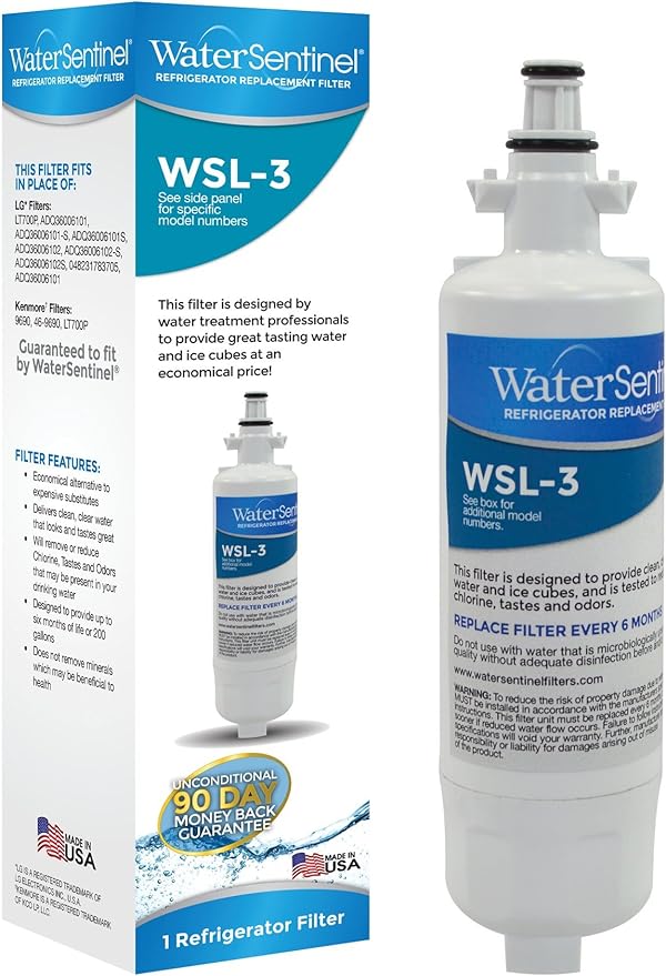 WaterSentinel WSL-3 Refrigerator Replacement Filter: Fits LG LT700P Filterss (3-Pack) , Blue