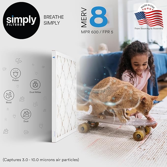 Simply 16x20x1 Air Filter, Merv 8, MPR 600, 12 Pack, Furnace Air Filter for HVAC (Actual Size: 15.75"x19.75"x0.75") DUST, Pet, & Allergy Control