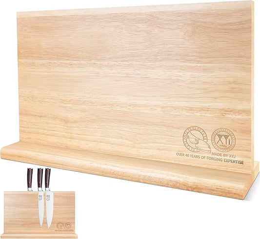 XYJ Magnetic Knife Block, Dual-Sided Magnets, Stable Countertop Knife Holder, Natrual Wood, Knives Organizer Tool, Kitchen Cutlery Display Stand without Knives