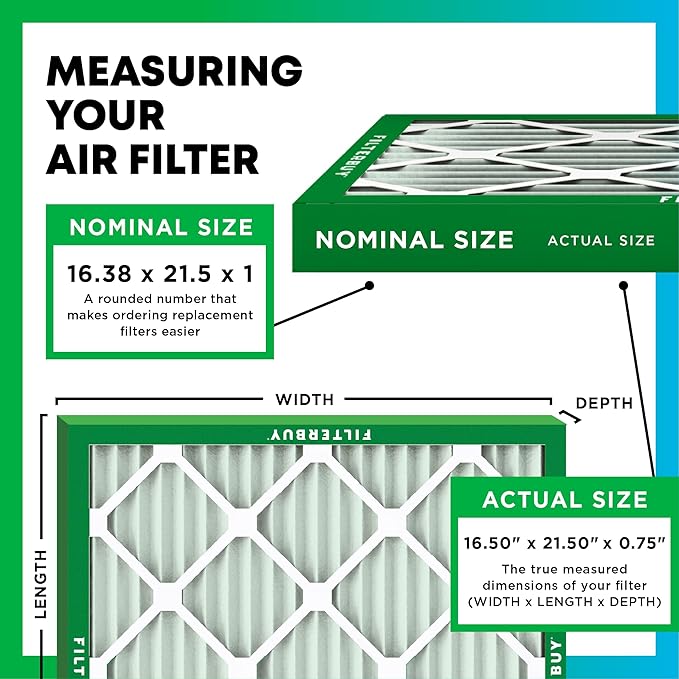 Filterbuy 16.38x21.5x1 Air Filter MERV 8 Essential Dust & Allergy Defense (1-Pack), Electrostatic Pleated HVAC AC Furnace Filters Replacement (Actual Size: 16.50 x 21.50 x 0.75)