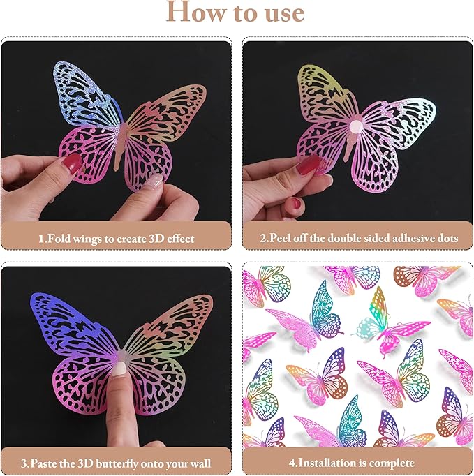 SAOROPEB 3D Butterfly Wall Decor 48 Pcs, 4 Styles, 3 Sizes, Purple Butterfly Decorations for Birthday Parties, Removable Stickers